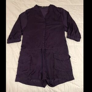 Outback Red Eggplant Purple Romper Women Large 3/4 Length Sleeve Tie Waist Boho
